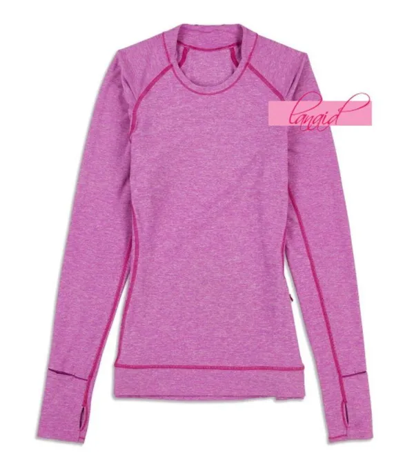 Think Fast Long Sleeve Heathered Ultra Violet Pink Purple Ruched Top 8 - Image 10