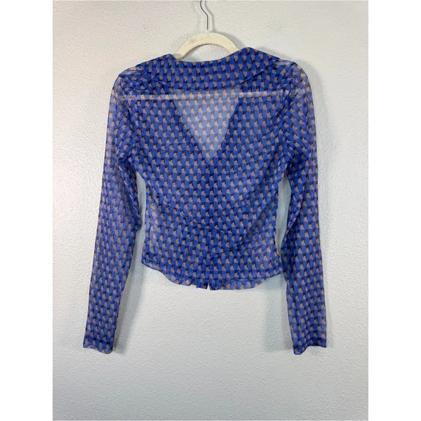 Maeve Anthropologie Blue Sheer Ruched Blouse Womens M Girly Romantic Shirt Top - Image 3
