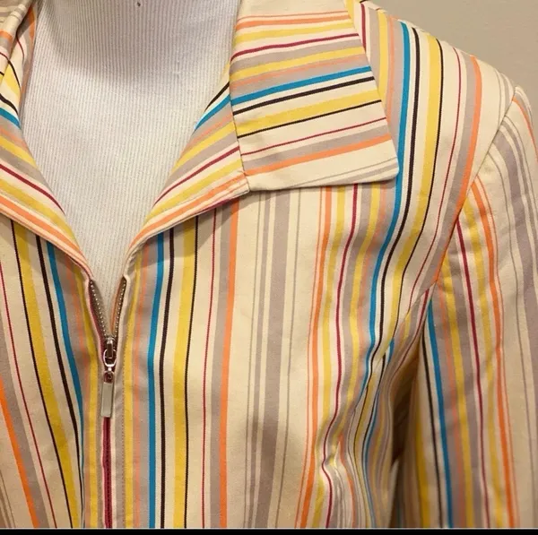 Retro 70s Striped Multicolor Zip Blazer Evan Picone Tan Yellow Orange 12 - Image 4