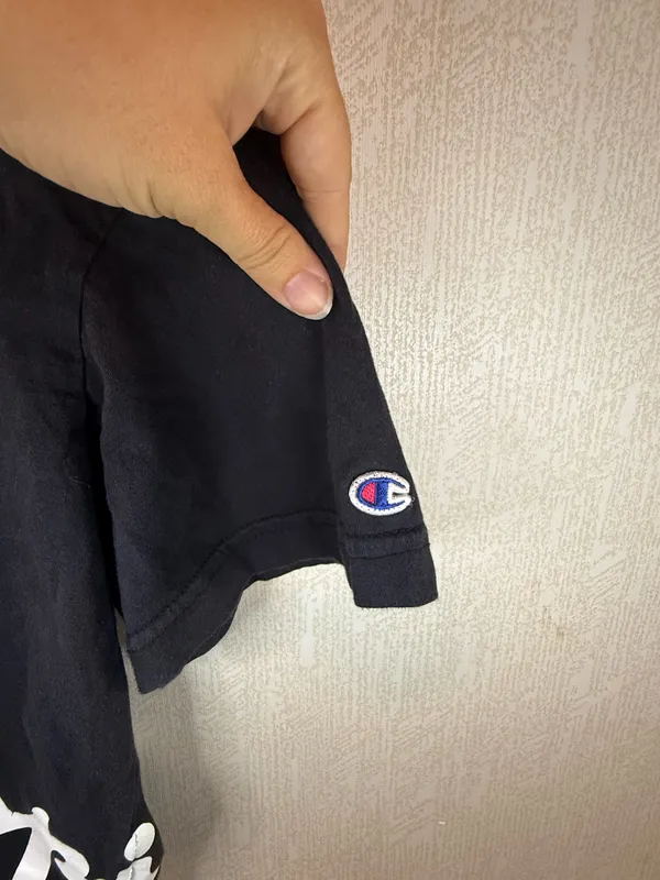 Champion Cropped T Shirt Large Black Oversized Logo Graphic Tee - Image 6