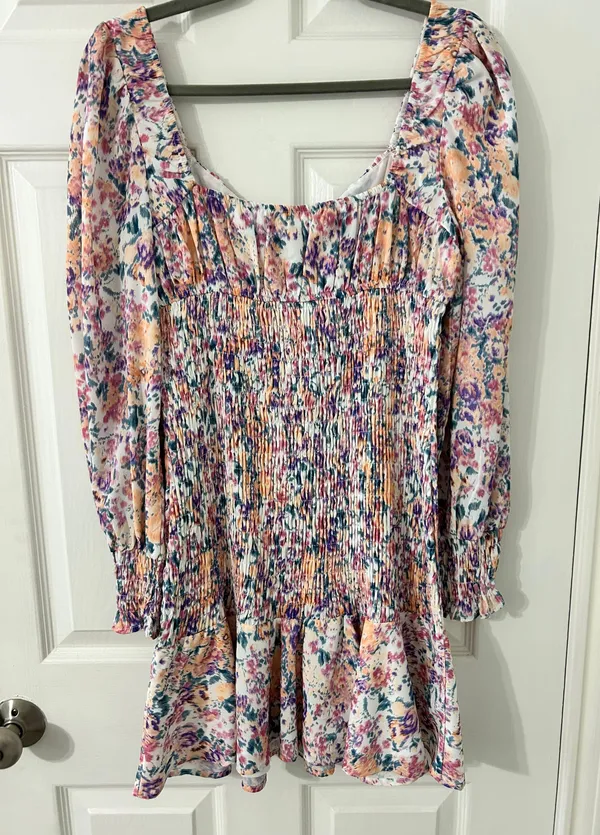Long Sleeve Smocked Floral Dress - Image 2