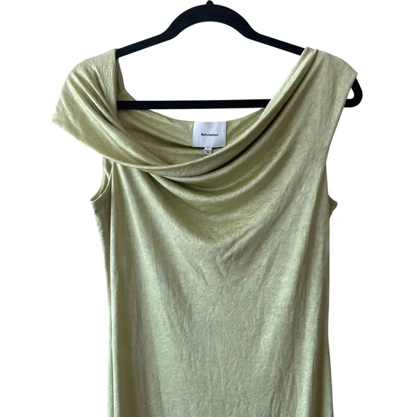 Reformation NWT Jamen Lime Squeeze One Shoulder‎ Knit Maxi Dress Size L - Image 7
