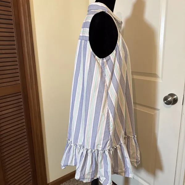 Maeve Anthropologie Womens Medium Striped Sleeveless Ruffle Hem Shirt Dress Blue - Image 4