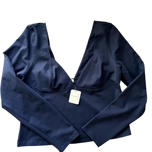 Free People Duo Corset Long Sleeve Cami V Neck Top Ancient Sea Navy Size XL New - Image 5