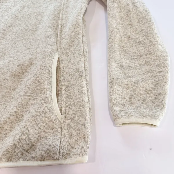 LL Bean Beige Sweater Fleece 1/4 Snap Pullover Pockets Size SMALL Tan - Image 5