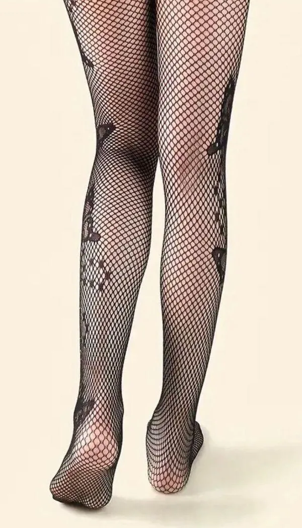 Butterfly Pattern Black Fishnet Tights, Hollow Out See-through Slim Fit Footed Pantyhose, Women's Stockings & Hosiery One Size 80% Polyamide 20% Spandex - Image 5