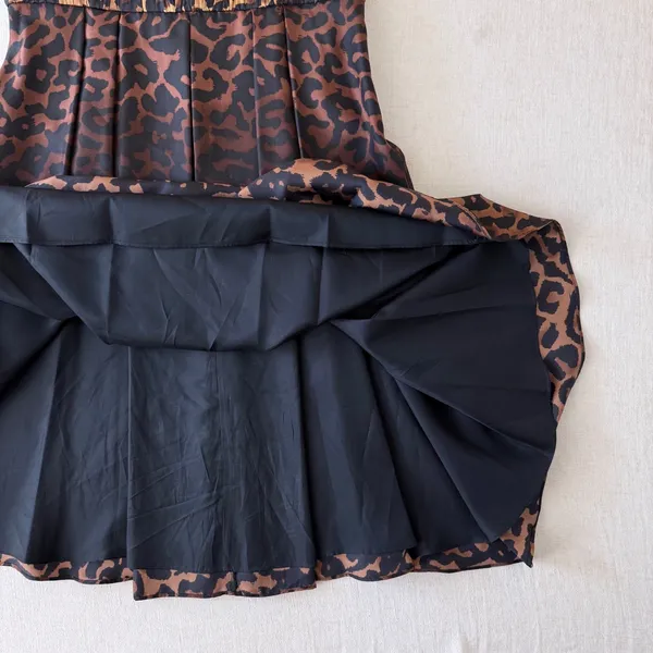 Alfani Womens 100%‎ Silk Leopard Print V-Neck Pleated A-Line Dress Brown Black 8 - Image 4