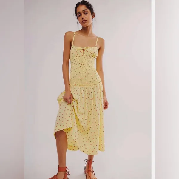 Free people Yellow strawberry pattern Midi Dress - Image 5