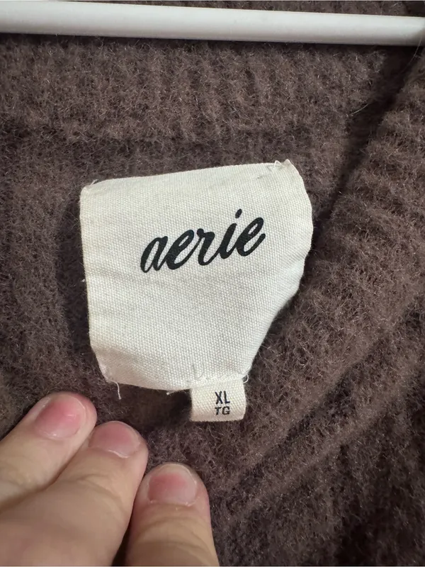 aerie Ribbed Oversized Crewneck Sweater in Chocolate Brown - Image 2