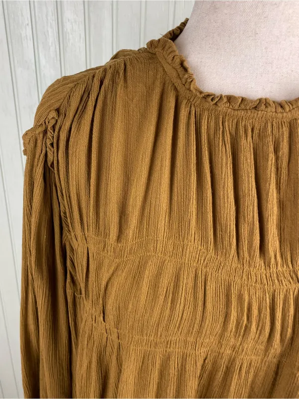 Free People Kelsey Top Size Large Ginger Snap Bell Sleeve Pleated Ruffle Boho - Image 12