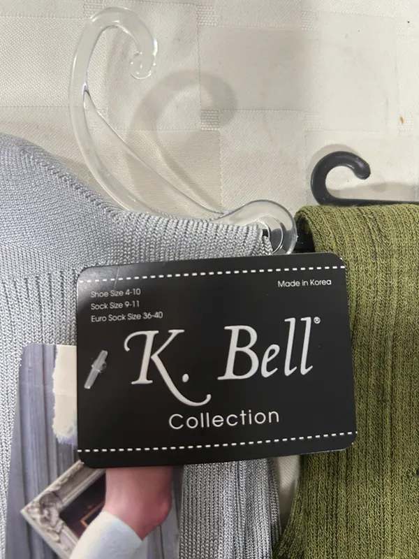 K. Bell Women’s Knee-High Socks in Shimmery Olive and Silver - Image 2