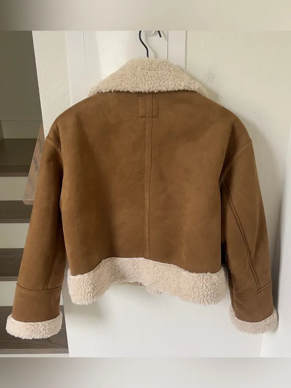 Zara Double Faced Jacket with Central Zip in Brown - Image 7