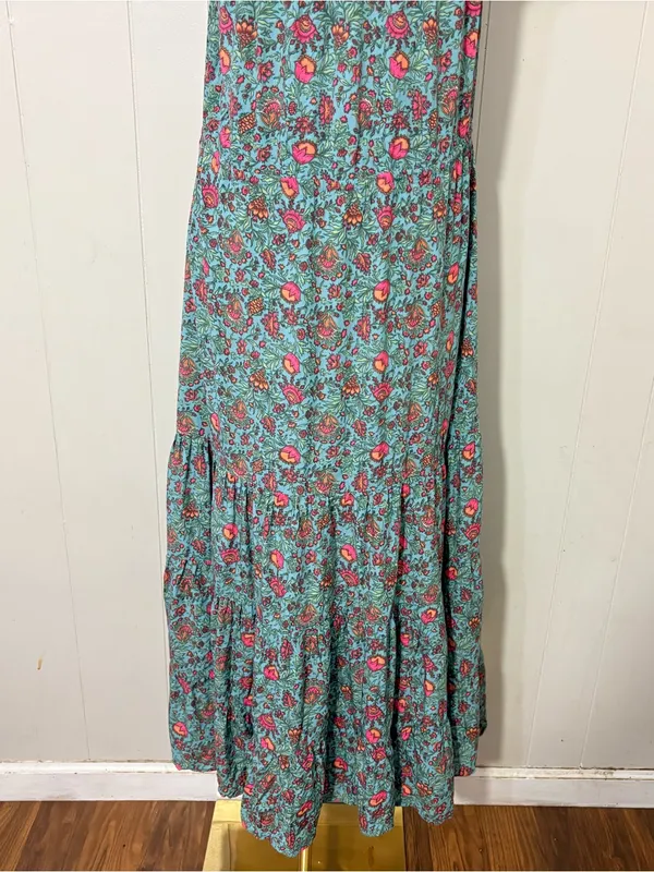 Natural Life Maddie Maxi Dress Turquoise Pink Floral Ruffle Boho Size M - Image 6