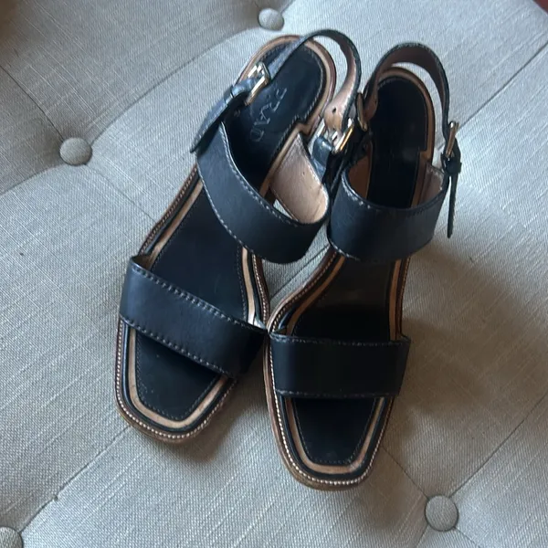 Prada Leather Slingback Sandals in Nero Size 39 - Image 3