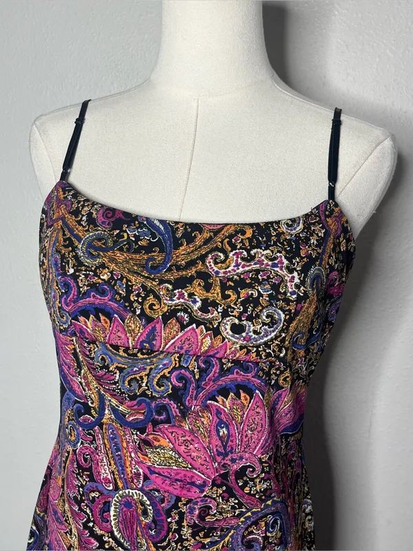 Vintage 90s Y2K City Triangles Pink Paisley Spaghetti Strap Mini Dress - Image 3