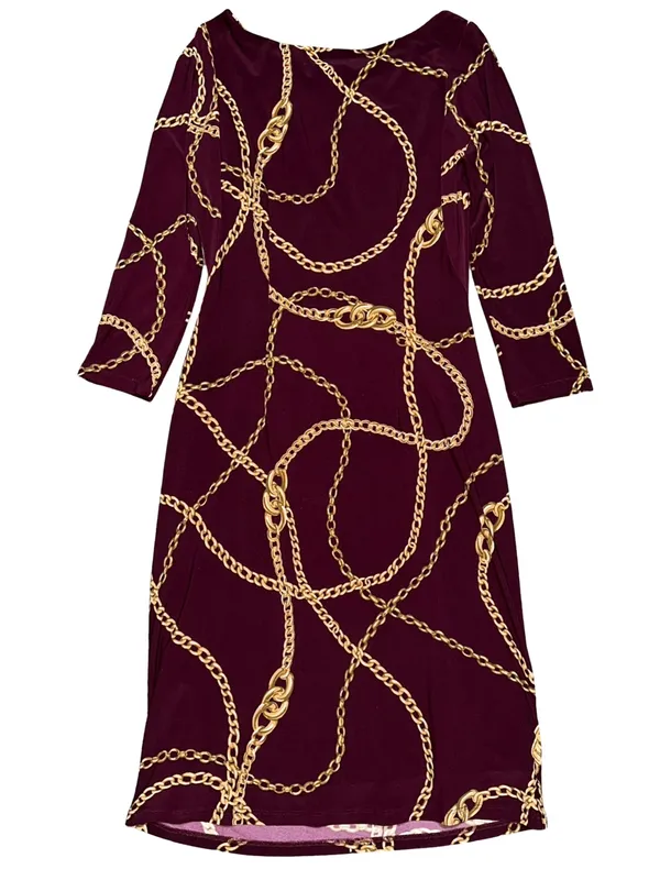 Lauren Ralph Lauren Women’s Size 6 Burgundy Gold Chain Link Print Sheath Dress - Image 3