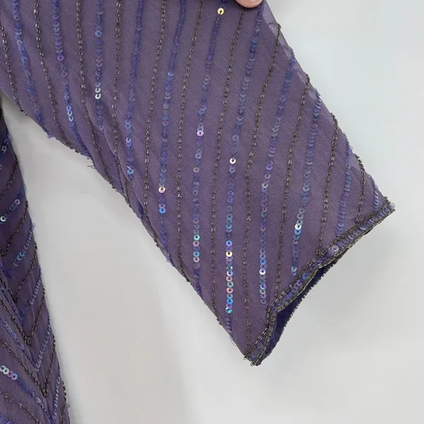 Vintage Adrianna Papell Studio Beaded Embellished Purple Silk Long Sleeve Top M‎ - Image 3