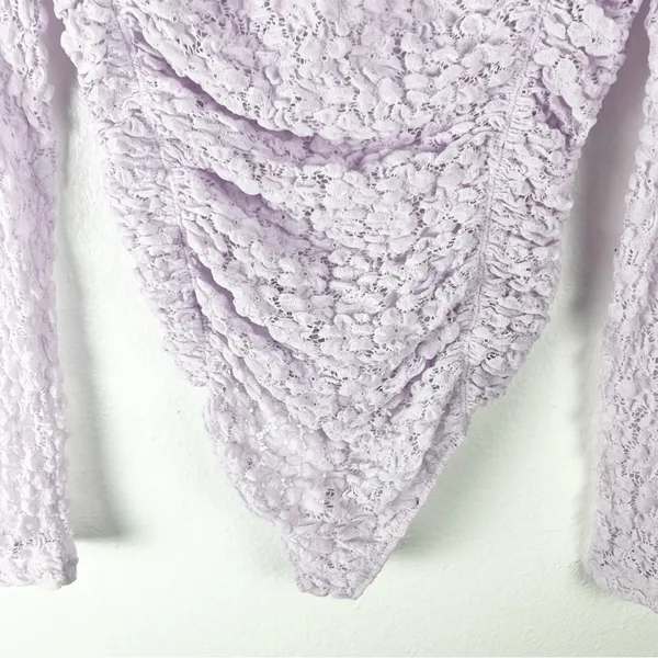 INTIMATELY FREE PEOPLE Lavender Sheer Long Sleeve Mock Neck Bodysuit Small Boho - Image 12