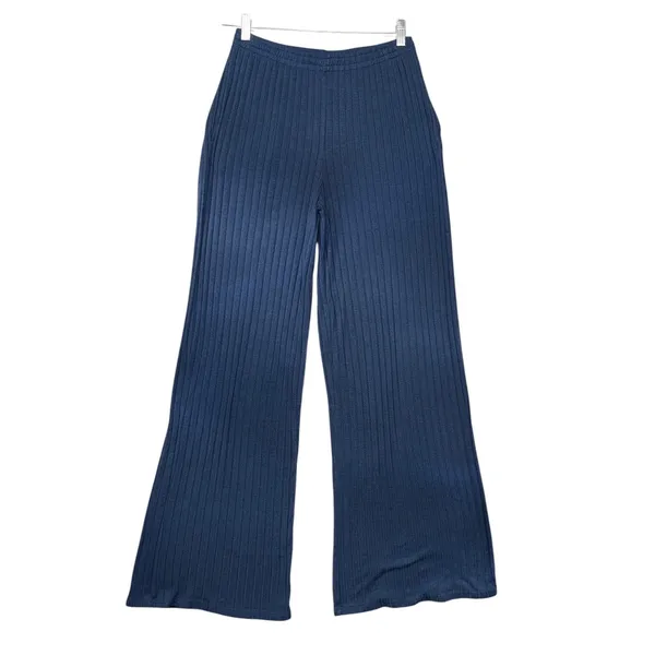 State of Day Intimates Blue Ribbed Henley Pajama Set Long Sleeve Wide Leg Small - Image 8