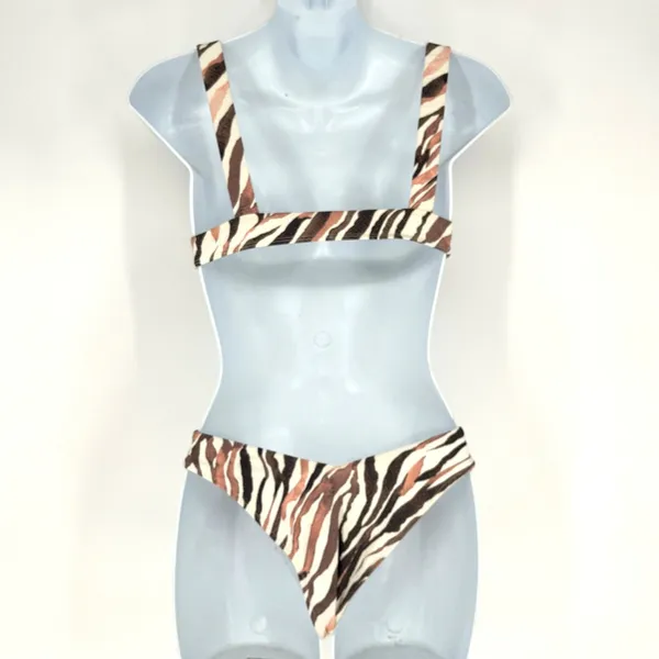 Frankies Bikinis Stormy Top M Kenza Bottom S Brown Zebra Animal Print Bikini Set - Image 2