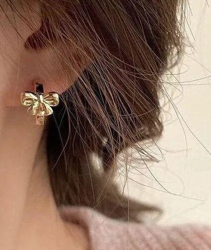 Gold Thick Mini Bow Hoops - Image 3