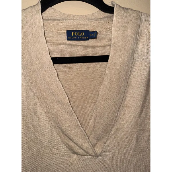 Polo Ralph Lauren Womens Beige 100% Linen V-Neck Pullover Sweater Size M Neutral - Image 3