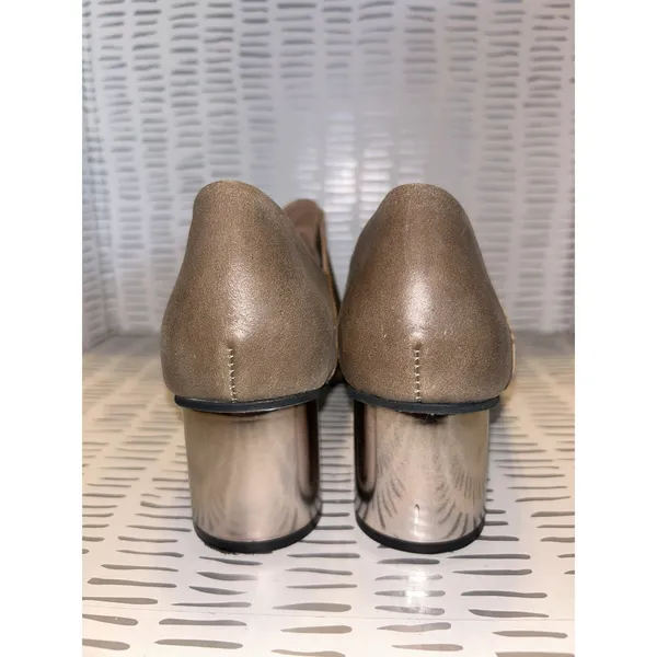 ALL BLACK Womens Taupe Leather Silver Metallic Block Heel‎ Shooties Size 39 8.5 - Image 5