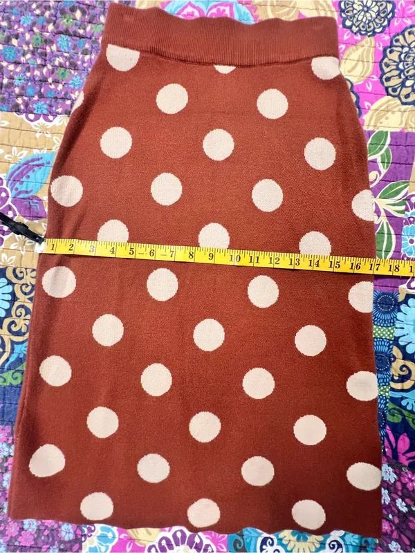 Rust Brown & Cream Polka Dot Knit Midi Skirt - Image 5