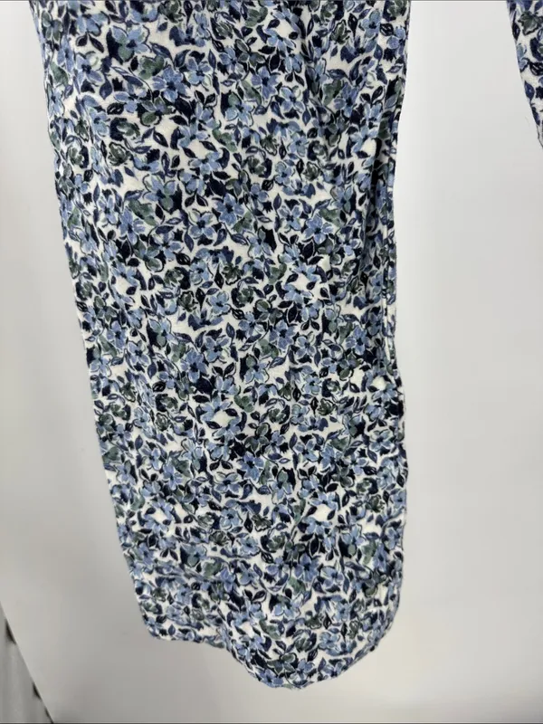 Garnet Hill Blue Green Floral Pajama set organic cotton long sleeve pants L/XL - Image 2