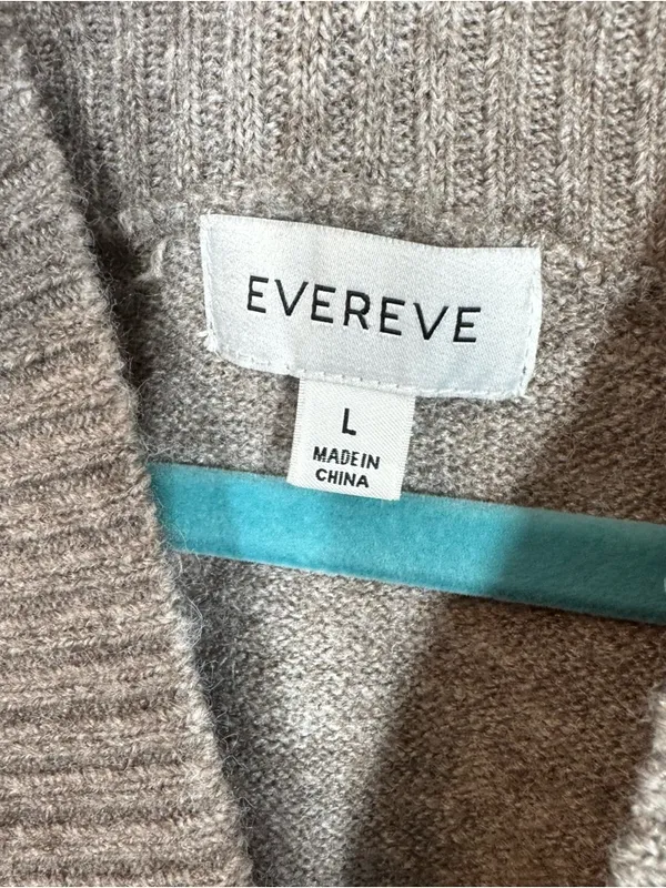 Evereve Taupe Tan Sweater V Neck‎ Shawl Collar Size Large Oversized Neutral - Image 5