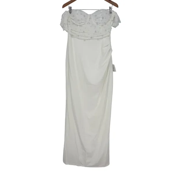 Lulus Immensely Charming White Mesh Pearl Bustier Maxi Dress‎ Size L - Image 2
