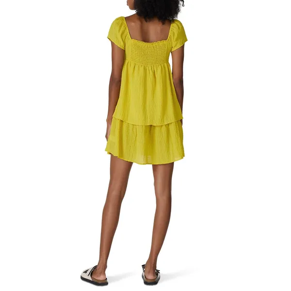 RTR Now Yellow Smocked Babydoll Mini Dress XS Puff Sleeve‎ Textured Cottagecore - Image 3
