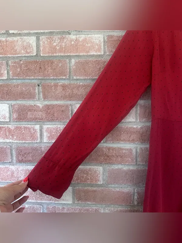 Free People Polka Dot Mini Dress Long Sleeve Button Up Women’s Small Red - Image 6