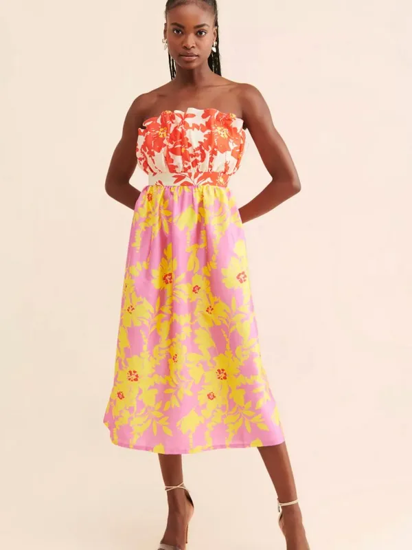 Anthropologie Vineet Bahl Multicolor Floral Strapless Gathered Midi Dress Sz XS - Image 11