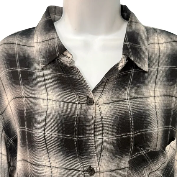 Rails Black White Plaid Button Down Long Sleeve Bianca Soft Shirt Dress size M - Image 9