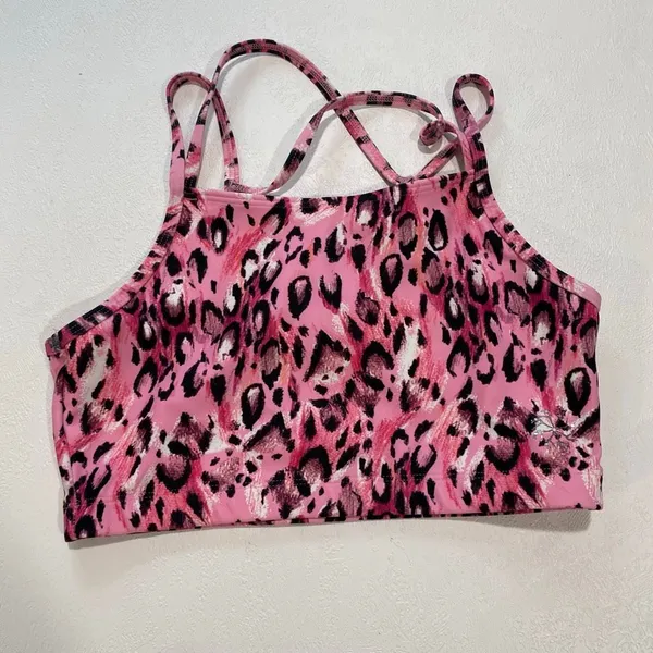 Bloch x Flo Active Girls G12 Pink Leopard Print Dance Crop Top Sports Bra - Image 2