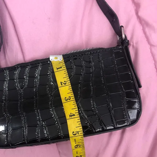 Whimsygoth Y2K Style Black patent faux croc leather shoulder baguette - Image 5