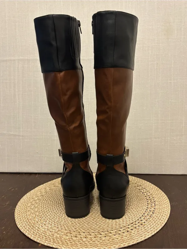 Just Fab Black and Tan Winnie Block Heel Boots | Women | Size 6.5 NWOB - Image 6