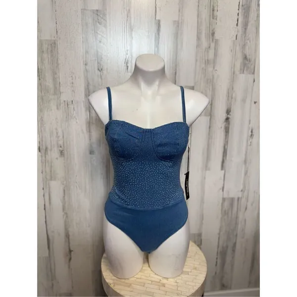 Haute Monde denim rhinestone bodysuit - Image 5