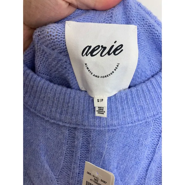 Aerie Cable Knit Sweater Womens S Blue New Oversized Crewneck Raglan Sleeve - Image 3