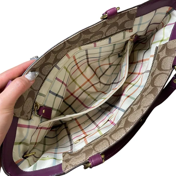 Vintage Brown Coach Signature Plum Berry Heritage Stripe Tote Shoulder-Bag Purse - Image 9
