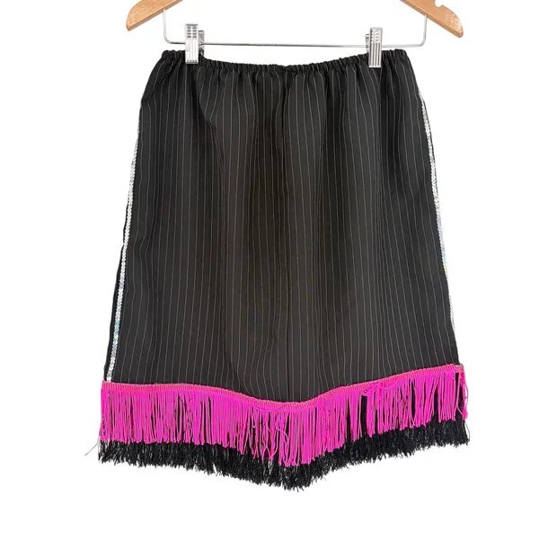 Homemade Pinstripe Fringe Sequin Pencil Skirt Sz M Hot Pink Y2K Festival Flapper - Image 2
