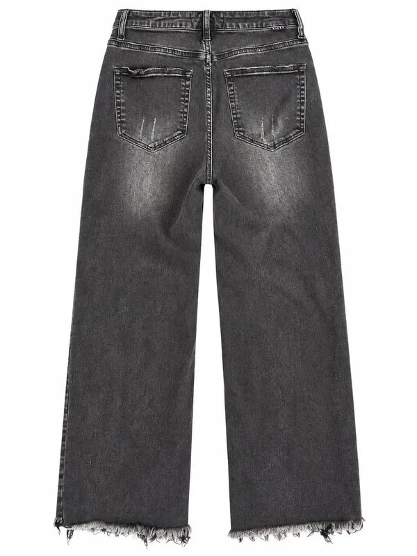 Risen Black Washed Cropped Wide Leg Raw Hem Jeans Size 9 / 29 - Image 2
