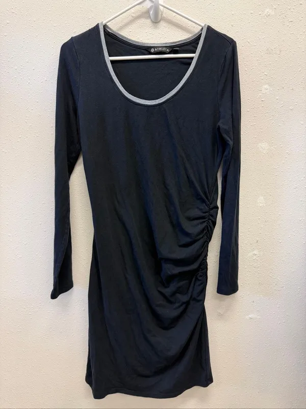 Athleta Carefree Long Sleeve Dress Women’s M Black Ruched Stretch Bodycon Sexy - Image 2