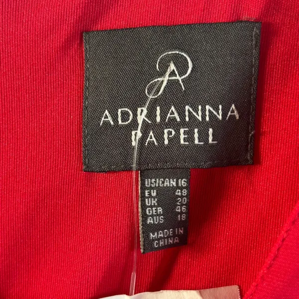 Adrianna Papell Red Mesh Panel V-Neck Cap Sleeve‎ Cocktail Dress Size 16 NEW - Image 4