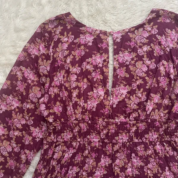 Free People Dress Keep You Mini Long Sleeve Cotton Floral Berry Combo Sz L - Image 7