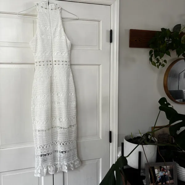 Two Sisters‎ The Label Rivers Dress Size 2 White Lace Illusion Midi Dress Bridal - Image 10