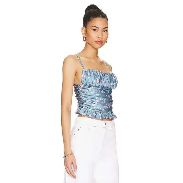 More To Come Floral Ruched Crop Top Womens Small‎ Blue Pink Cottagecore Cami - Image 9