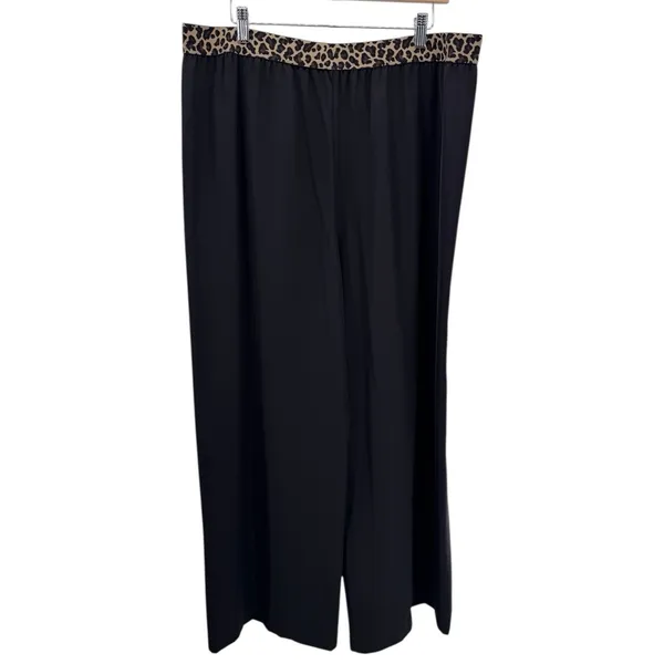 John Mark Wide Leg Relaxed Pants XL Women's Black Cheetah Print Elastic‎ Band - Image 4