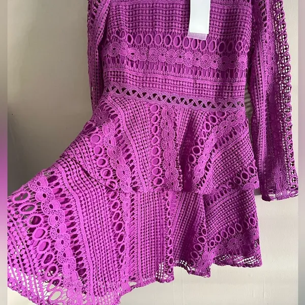 NWT Endless Rose Fuchsia Crochet Lace Peplum Mini Dress Large L Wedding Guest - Image 6